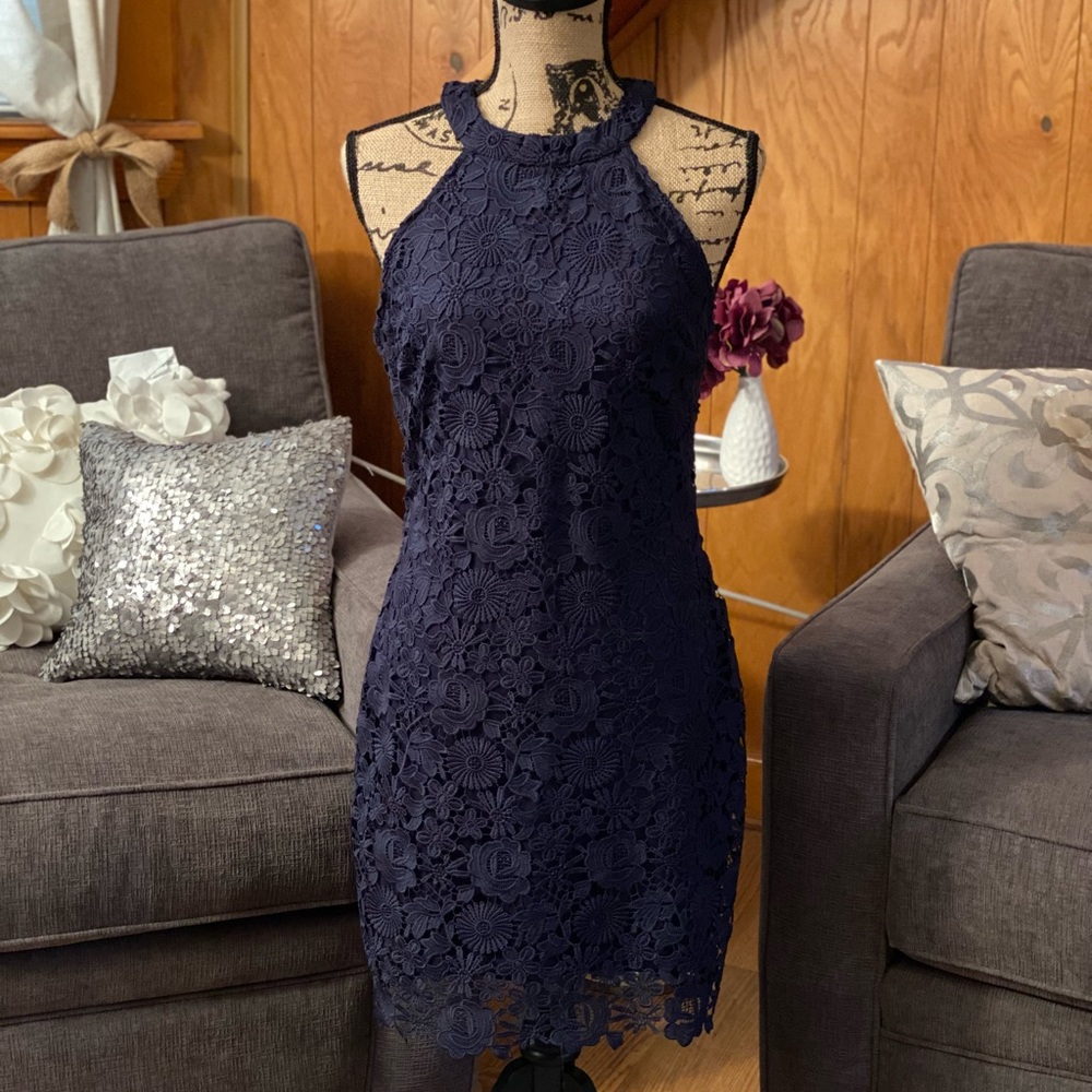 Lulu’s Love Poem Navy Blue Lace Mini Dress